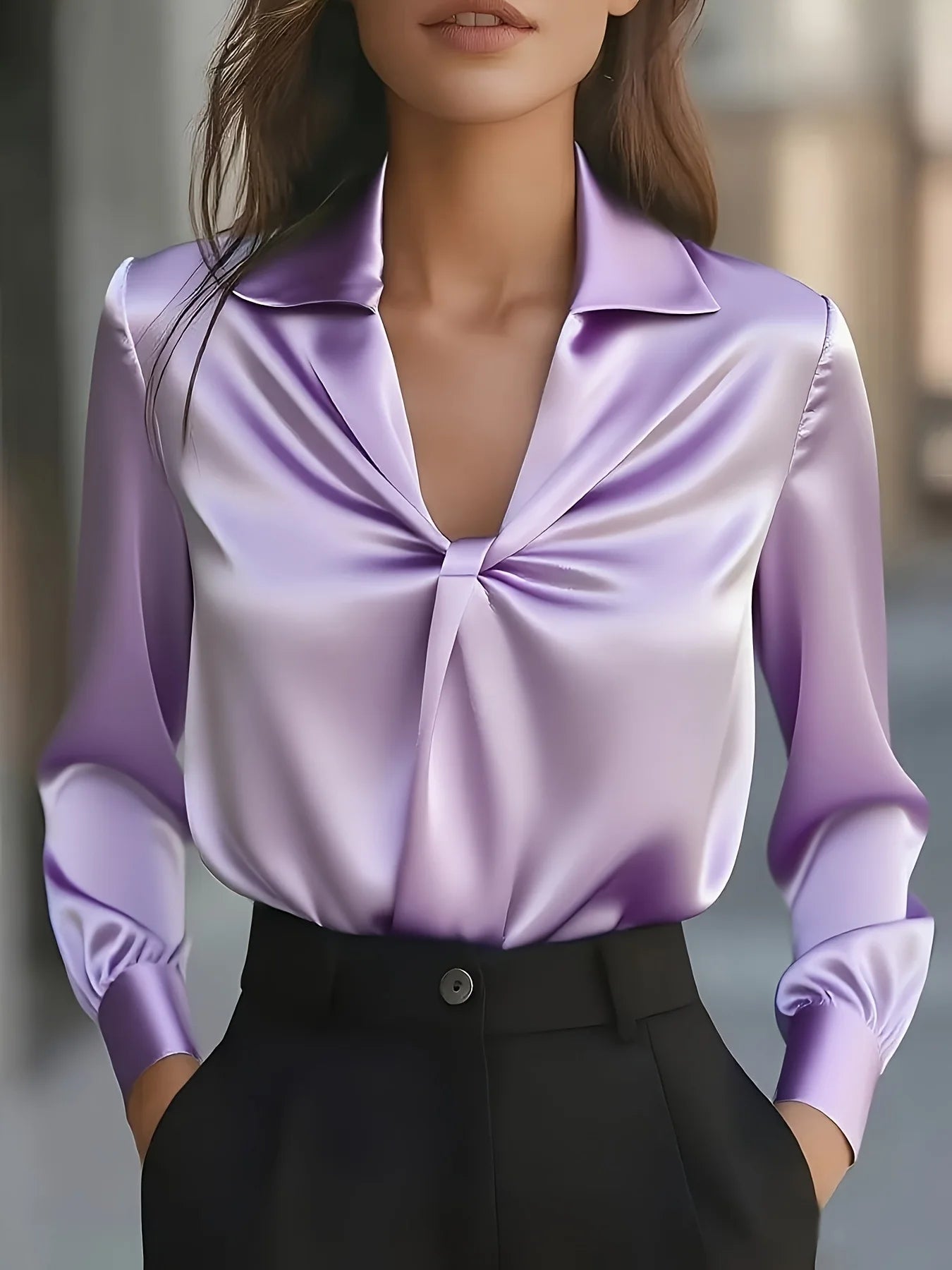 Autumn Fashion Satin Pleated Long-Sleeve Shirt – Temperament Solid Color Women’s Top 🍂✨
