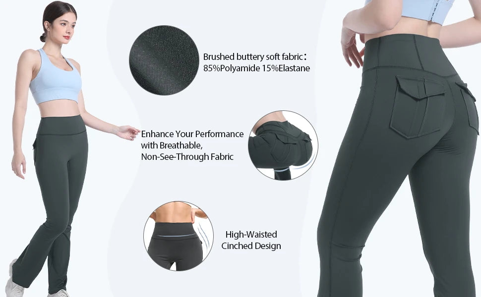 Women’s High Waisted Flared Yoga Pants | Tummy Control Bootcut Leggings with Pockets | Gym & Casual Wear