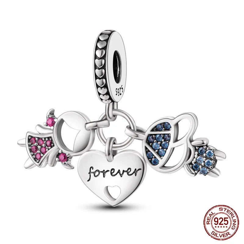 Blue Ocean Series 925 Sterling Silver Turtle Crab Mermaid Charms for 3mm Bracelet