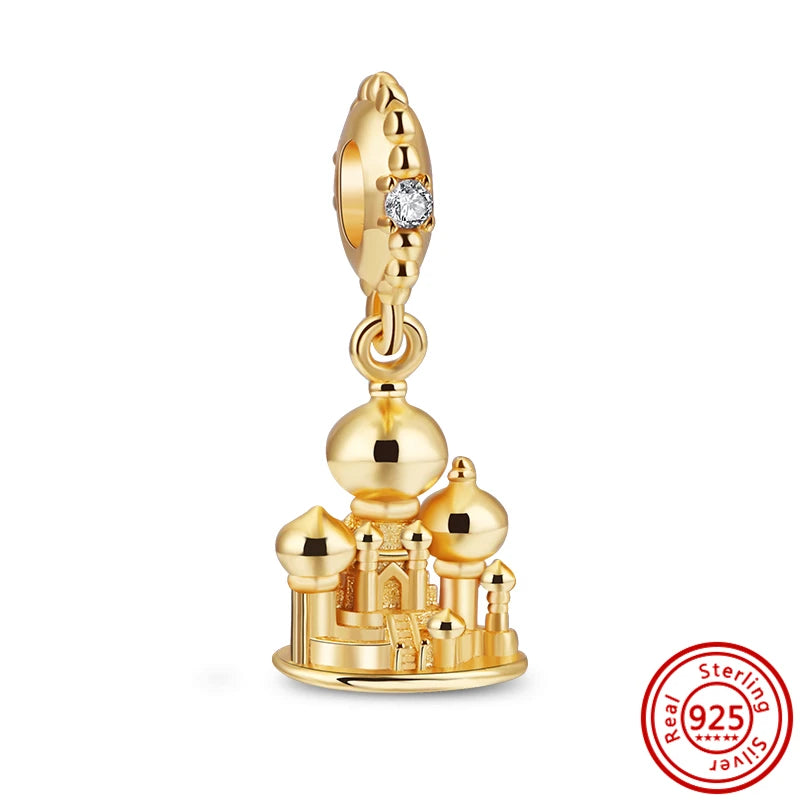 New Plated Gold Sparkling Charm Palace Museum Chicken Cactus Bee Bead | Fit Original 925 Silver Bracelet DIY Jewelry Gift