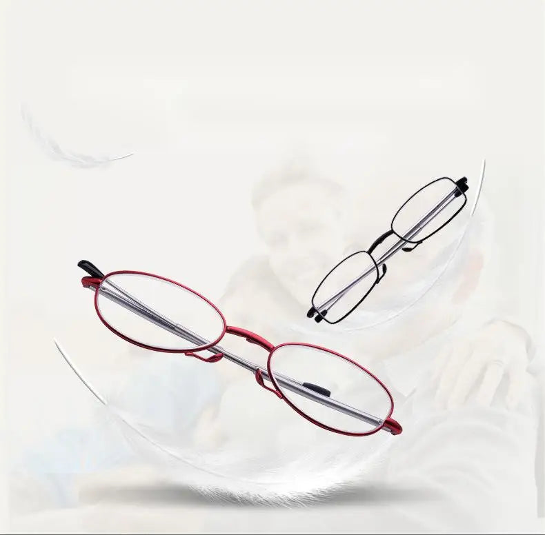 Foldable Reading Glasses Men Women Metal Frame Blue Light Resistant EyeGlasses with Zipper Bag Prescription Eyewear +1.0 To +4.0