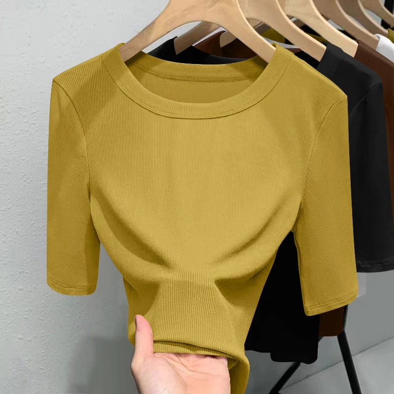 Slim Fit Ice Silk T-Shirt for Women | Summer Breathable Short Sleeve Top | Casual Round Neck Base Shirt