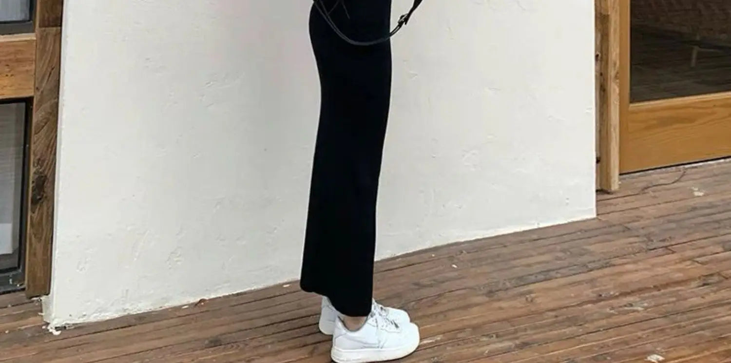 Slimming Bla Long Sve High Collar Bodycon Dr Tight Base Layer One Step Wrap around Skirt Women's Faion Spring Autum...