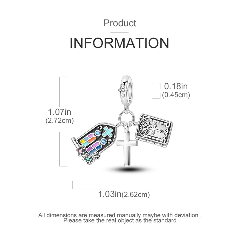 Religious Jesus Cross Pendant | 925 Sterling Silver Bible Scriptures Charm for Women DIY Bracelets