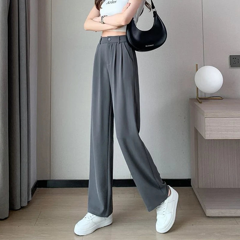 Women’s Classic Straight-Leg Suit Pants | Korean Casual Baggy Slacks | Elegant Long Trousers for Ladies