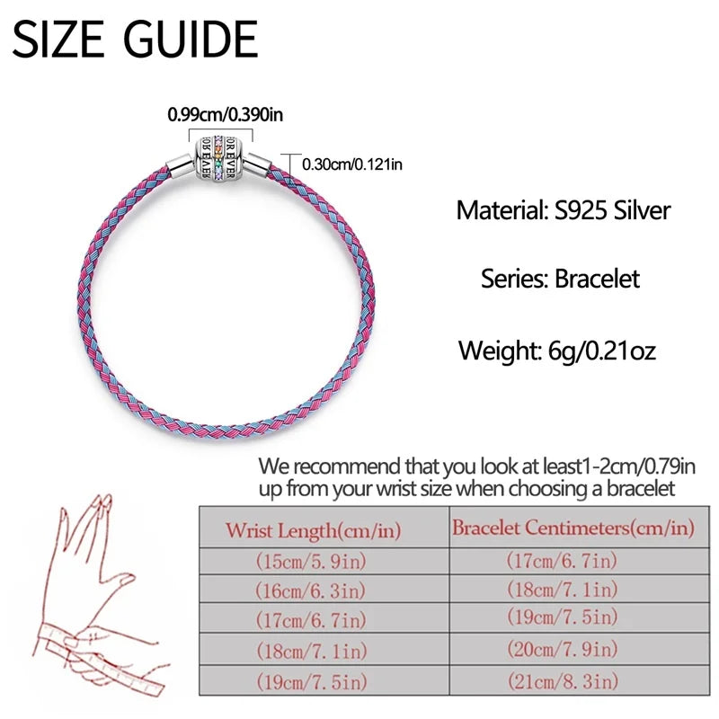 925 Sterling Silver Rainbow Leather Braided Bracelet | Eternal Love Stars & Moon Charm – DIY Women’s Beaded Jewelry Gift