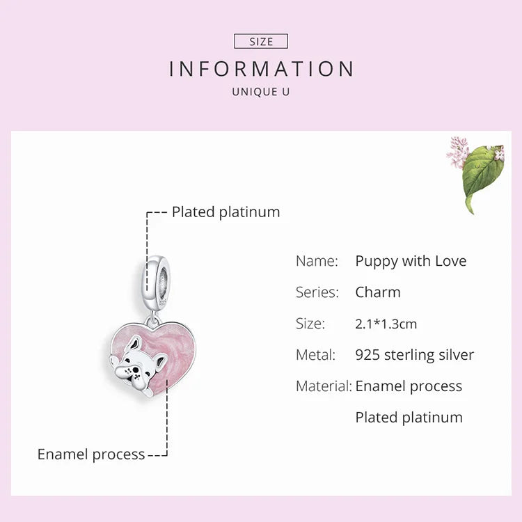 BISAER 925 Sterling Silver Dog Charm | Cute Dachshund Pet Bead Pendant for Women’s DIY Bracelet Jewelry