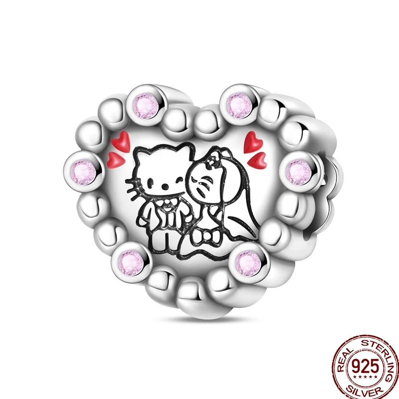 100% 925 Sterling Silver Heart Family Charms with Pumpkin & Pave Zircon Pendant – Fits Original Bracelet DIY Jewelry Gifts