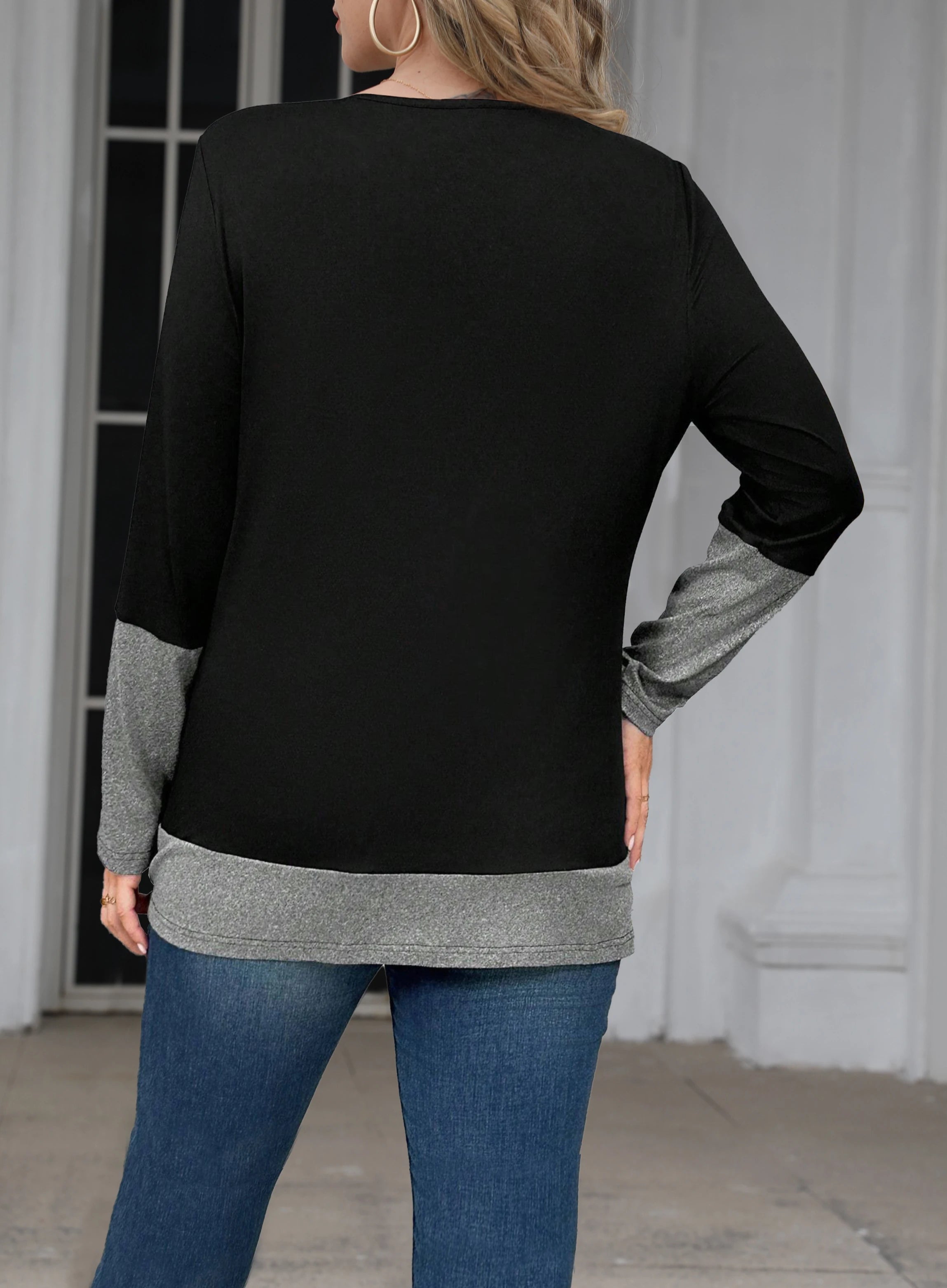 Plus Size Elegant Casual Women’s Long Sleeve T-Shirt – Fashion Loose Top for Holiday & Weekend 🌿✨