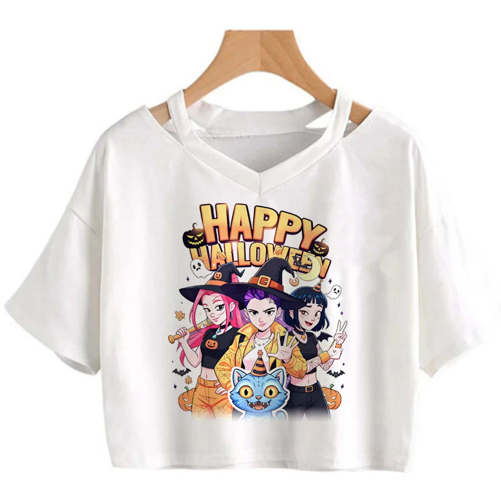Kpop Demon Hunters Girls Crop T-Shirt – Women’s O-Neck Summer Y2K Punk Sleeveless Top