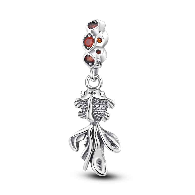925 Sterling Silver Minimalist Koi Fish Charm Fit Pandora Bracelet for Women