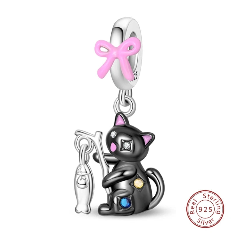 925 Sterling Silver Animal & Love Charms | Cat, Elephant, Bear, Swan & Easter Egg Beads Fit Original 3mm Bracelets DIY Jewelry