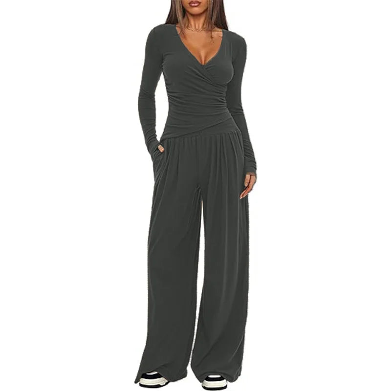 2025 Autumn Winter Women's Wide Leg Pants Set – Long Sleeve Multi-Occasion Sportswear & Commuting Hot Seller 🍂✨