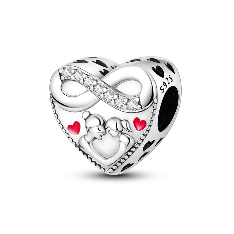 925 Sterling Silver Mother Daughter Love Embrace Pendant Charm | Heart Shaped Bracelet Bead DIY Fine Jewelry Gift