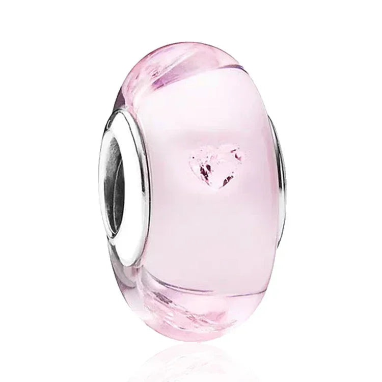 2025 Classic 925 Sterling Silver Colored Flower & Leaf Murano Glass Charm Beads | DIY Bracelet