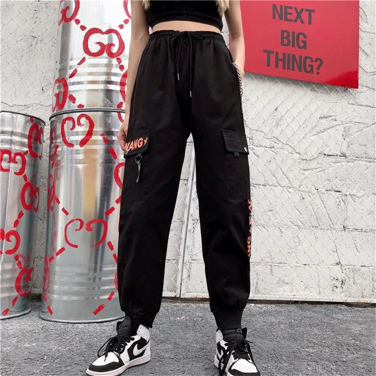 Fashion Korea Cargo Pants | Women’s High Waist Loose Baggy Tactical Sweatpants | Hip Hop Harajuku Joggers