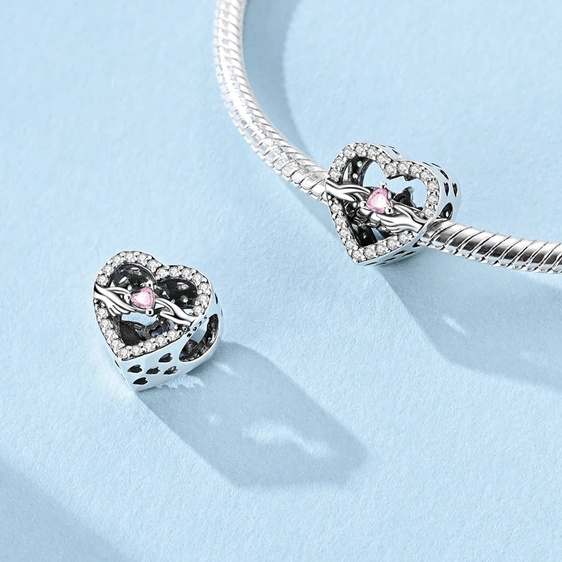 Original 925 Sterling Silver Clip Charm Bead | Round Heart Love Family Charms Fit Bracelet Women DIY Jewelry Gift