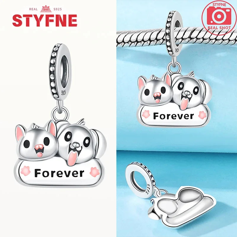 925 Sterling Silver Cat & Dog Paw Charms | Animal Pendant Beads Fit Pandora Bracelet | Women’s DIY Jewelry Gift