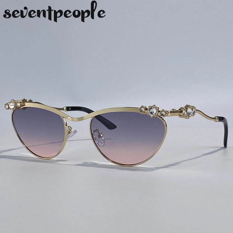 Sexy Cat Eye Punk Sunglasses for Women 2025 – Luxury Brand Metal Rhinestones Sun Glasses | Trendy Classic Shades for Ladies