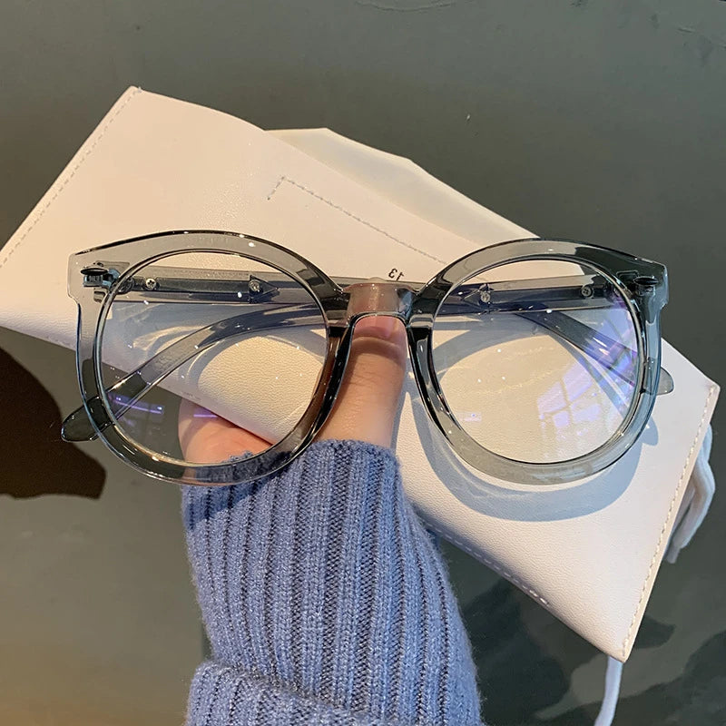 New Unisex Big Round Polygon Glasses – Men & Women PC Frame Plain Myopia Eyewear | Nearsighted Glasses -1.0