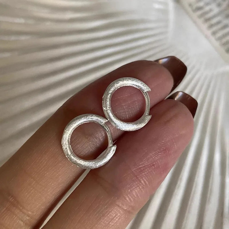 New 925 Sterling Silver Hoop Earrings – Matte Circle Geometric Punk Clip Earrings for Women & Girls
