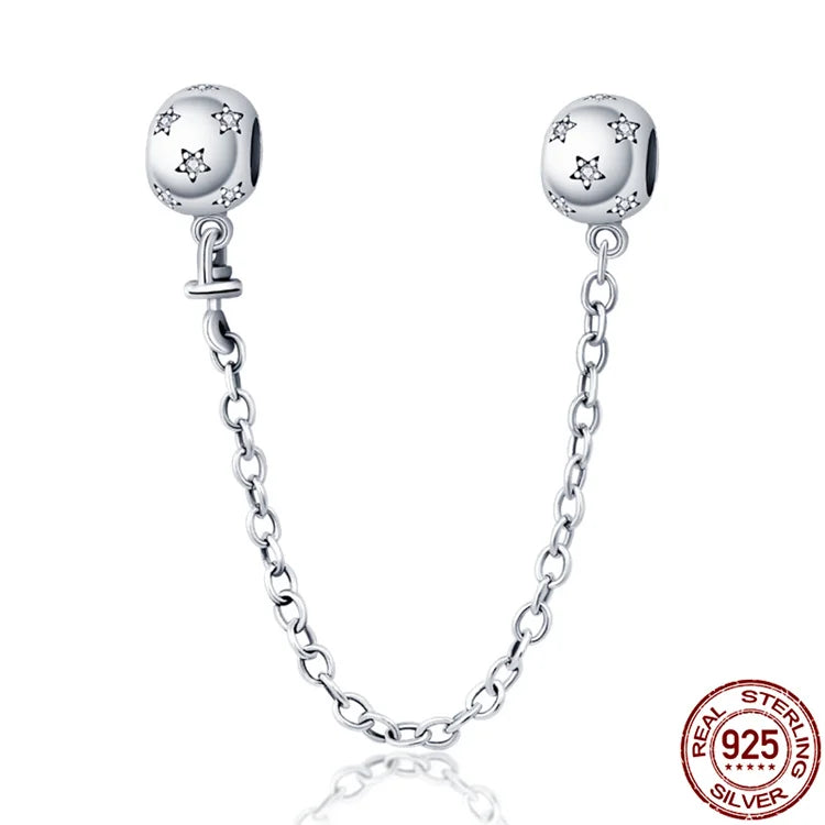 925 Sterling Silver Safety Chain Charms for Pandora Bracelets Women Jewelry