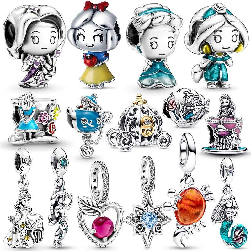 925 Sterling Silver Disney Princess Series Charms | Fit Original 3mm Bracelet Necklace Women DIY Jewelry Gifts