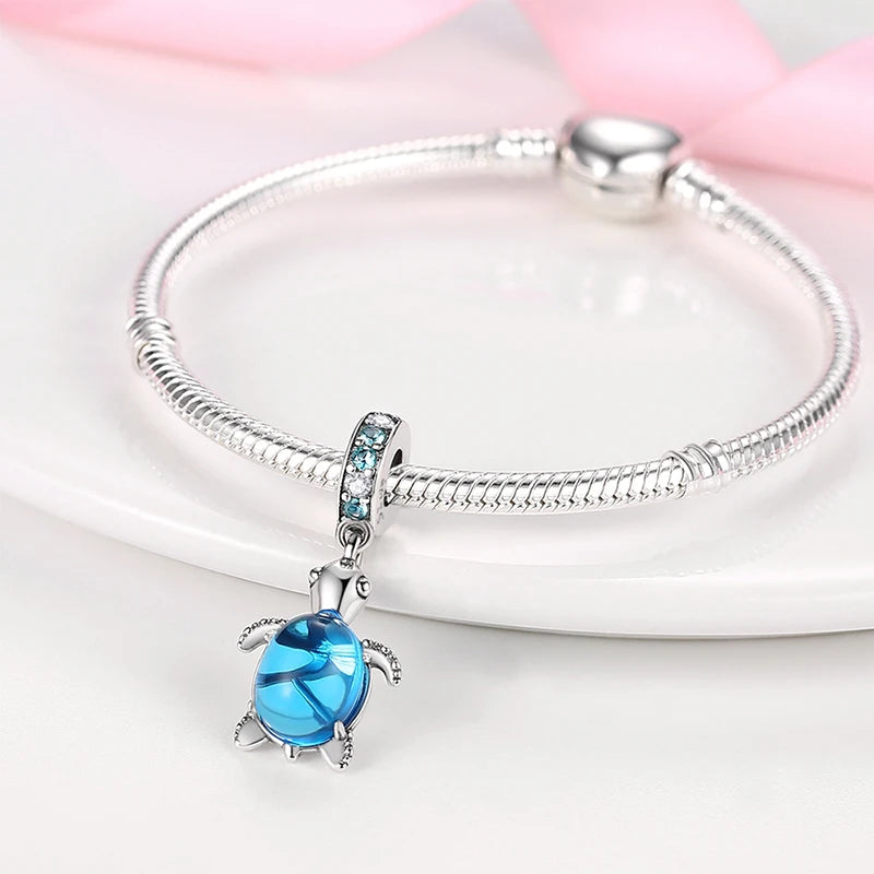 Blue Ocean Series 925 Sterling Silver Turtle Crab Mermaid Charms for 3mm Bracelet