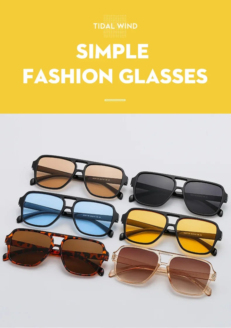 Vintage Double Bridge Yellow Sunglasses for Women – Oversized Square Luxury Shades | Female Pilot Style Eyewear