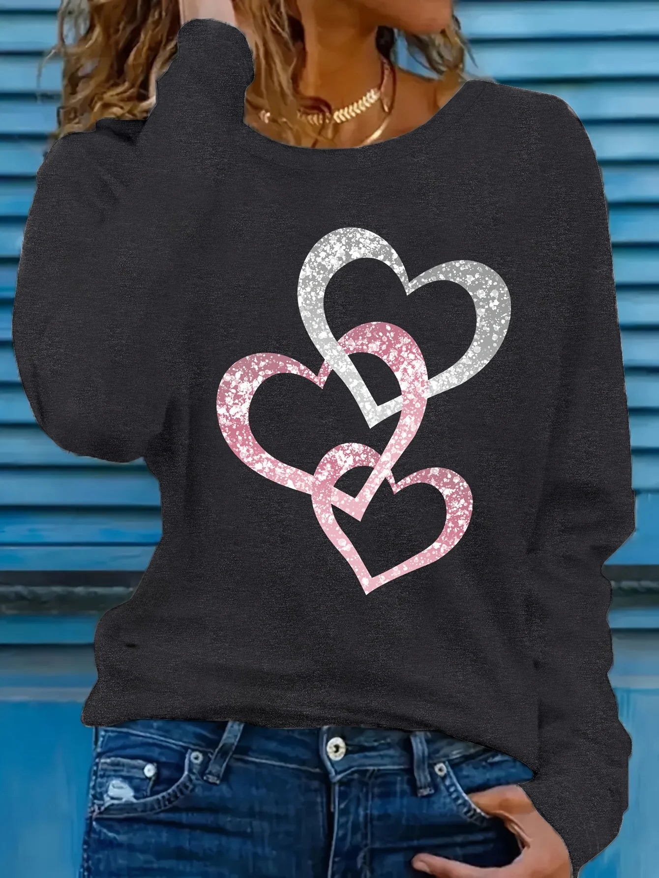 Women’s Cotton Long Sleeve T-Shirt | Loose Casual Love Printed Top | Spring & Autumn Round Neck Tee