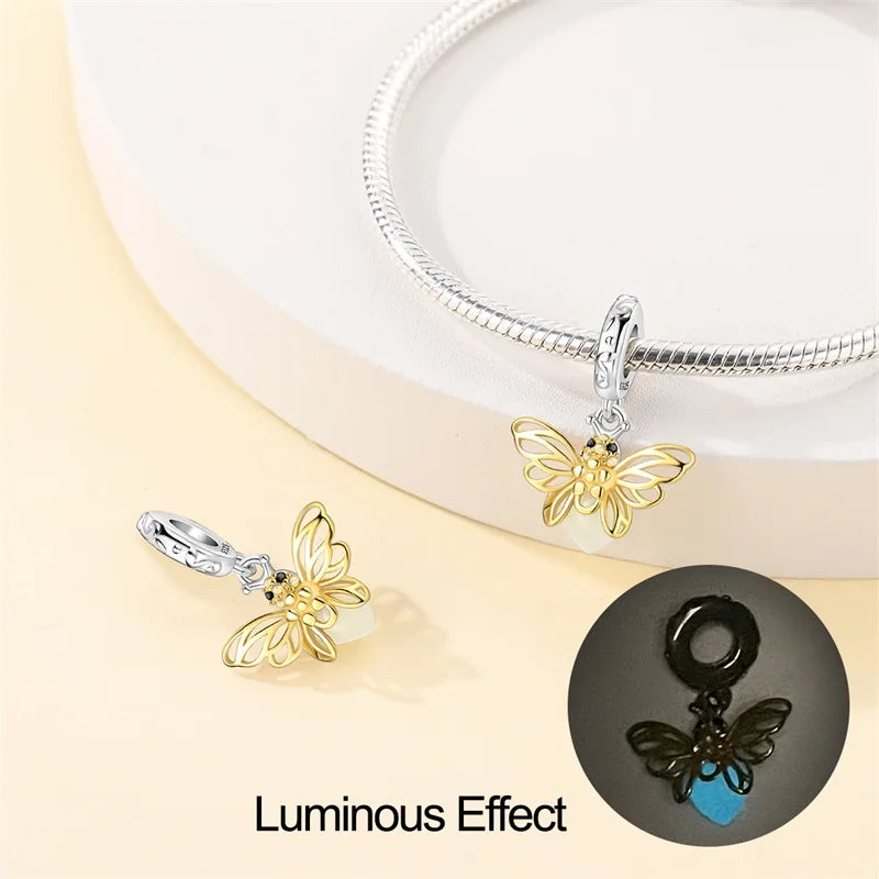 925 Sterling Silver Glow-In-The-Dark Firefly Charm | Fits 3mm Original Bracelet Women’s DIY Jewelry