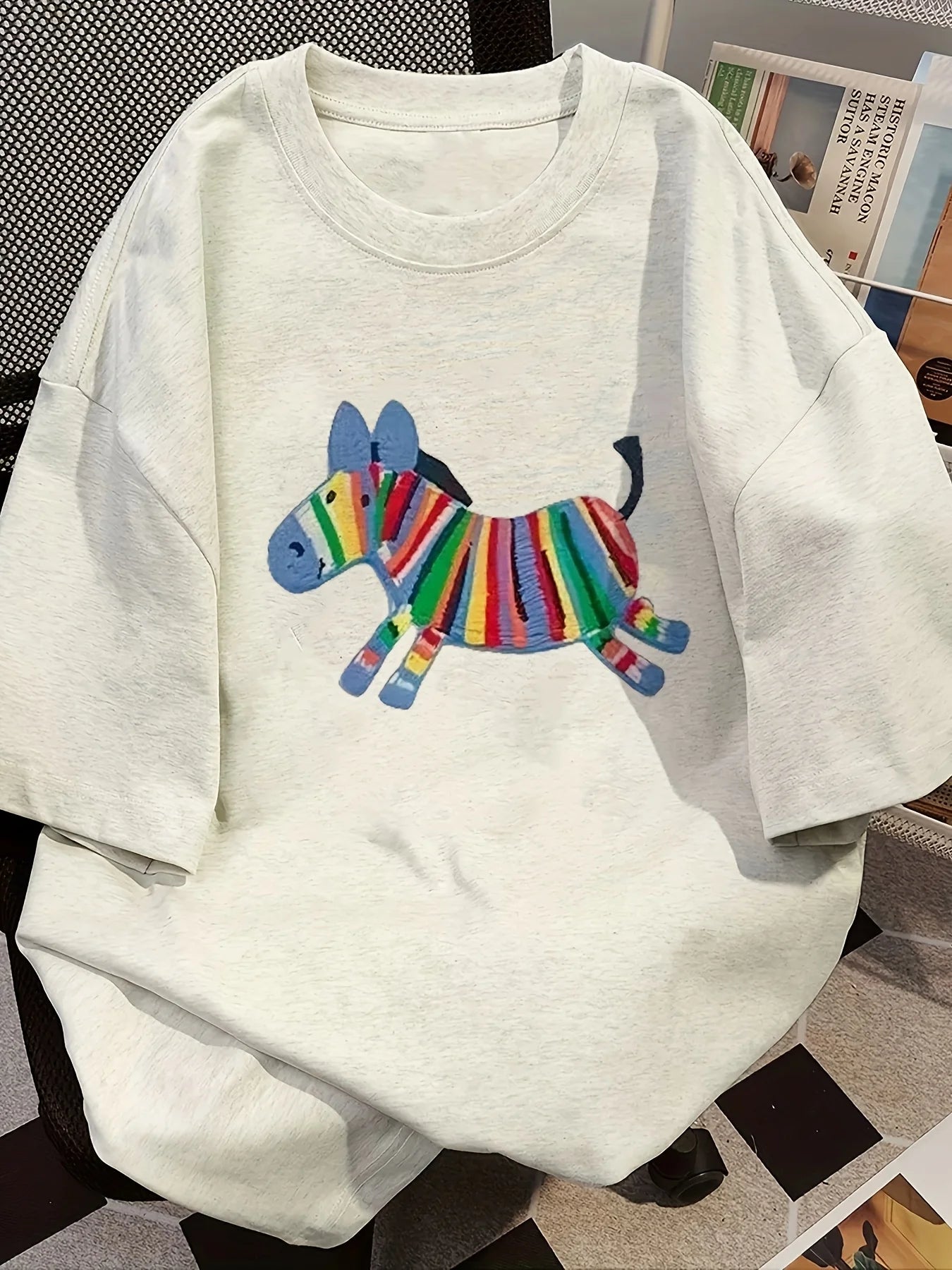 Oversized Women T-Shirt 🌸 Summer Casual Drawn Print Plus Size Top ✨