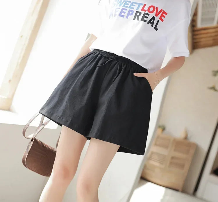 2024 Women’s Cotton Linen Summer Shorts – Casual Solid High Waist Loose Shorts with Pockets | Plus Size Soft Girls Shorts
