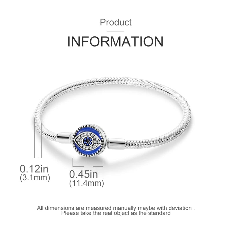 925 Sterling Silver Evil Eye Bracelet with Hand of Fatima | Blue Zircon Protection Charm Jewelry for Women