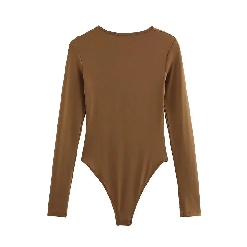 2025 MUJER Black Bustier Bodysuit for Women | Sexy Long Sleeve One-Piece Summer Top