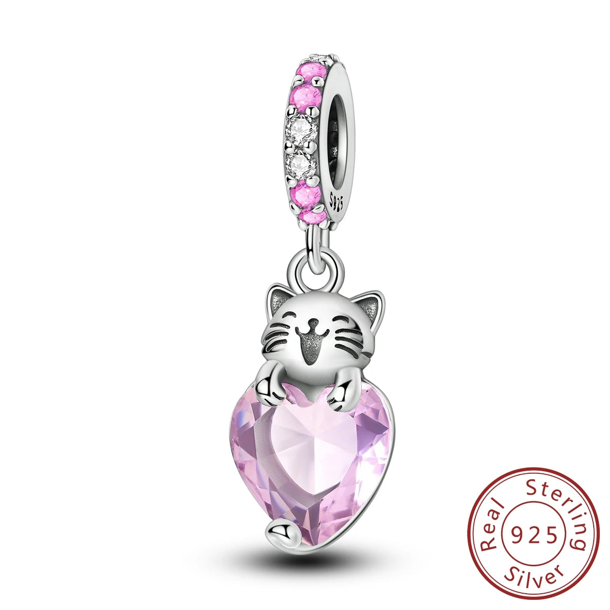 925 Sterling Silver Pink Zircon Heart Cross Charm | Fits Pandora Original Bracelet | Women’s Pendant DIY Jewelry Gift