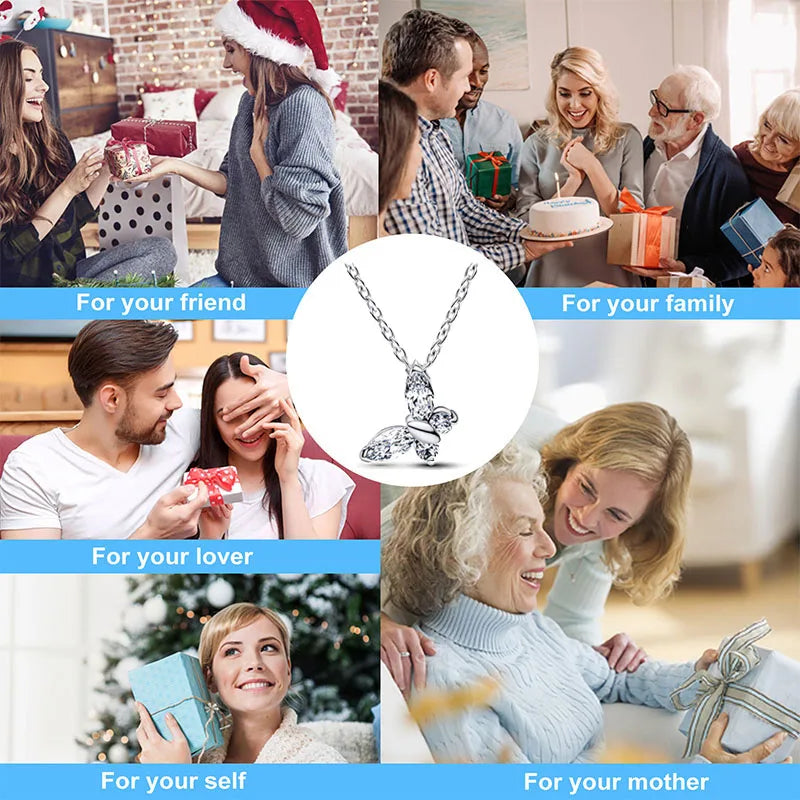 925 Sterling Silver Butterfly Heart Zircon Necklace | Luxury Sparkling Pendant – Exquisite Women’s Birthday Gift