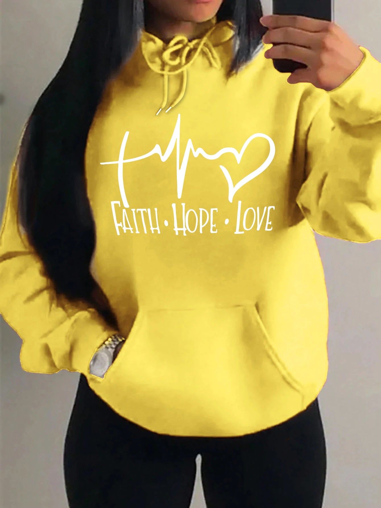 Faith Hope Love Letter Graphic Women’s Hoodie – Casual Loose Streetwear Fleece Pullover Autumn Top