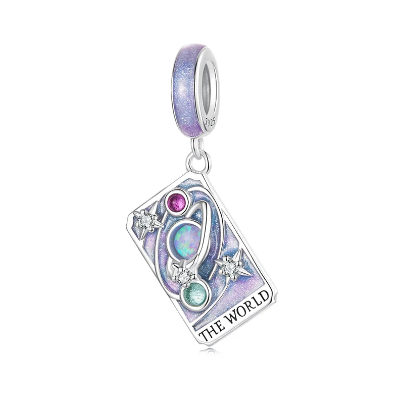 WOSTU 925 Sterling Silver Tarot Card Charm | The World Rainbow Bead Pendant for Women – DIY Bracelet & Jewelry Making