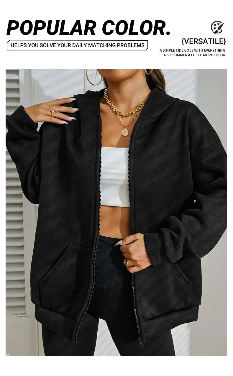 2025 Women’s Fleece Zip-Up Hoodie | Classic Running Sports Sweatshirt Jacket | Y2K Hip Hop Streetwear Fashion