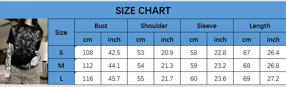 Y2K Grunge Emo Vintage T-Shirt | Gothic Patchwork Long Sleeve E-Girl Cyber Goth Streetwear Top
