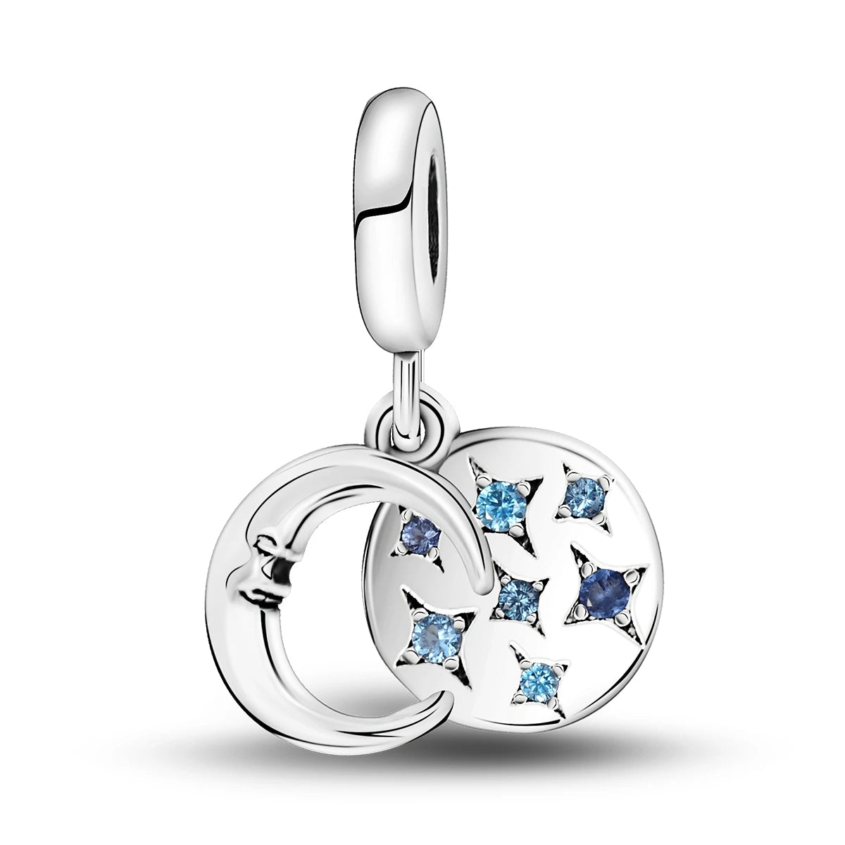 Silver Plated Colorful Glowing Moon & Stars Rainbow Dangle Charms | Fit Original Bracelet & Necklace | Women’s Jewelry Beads