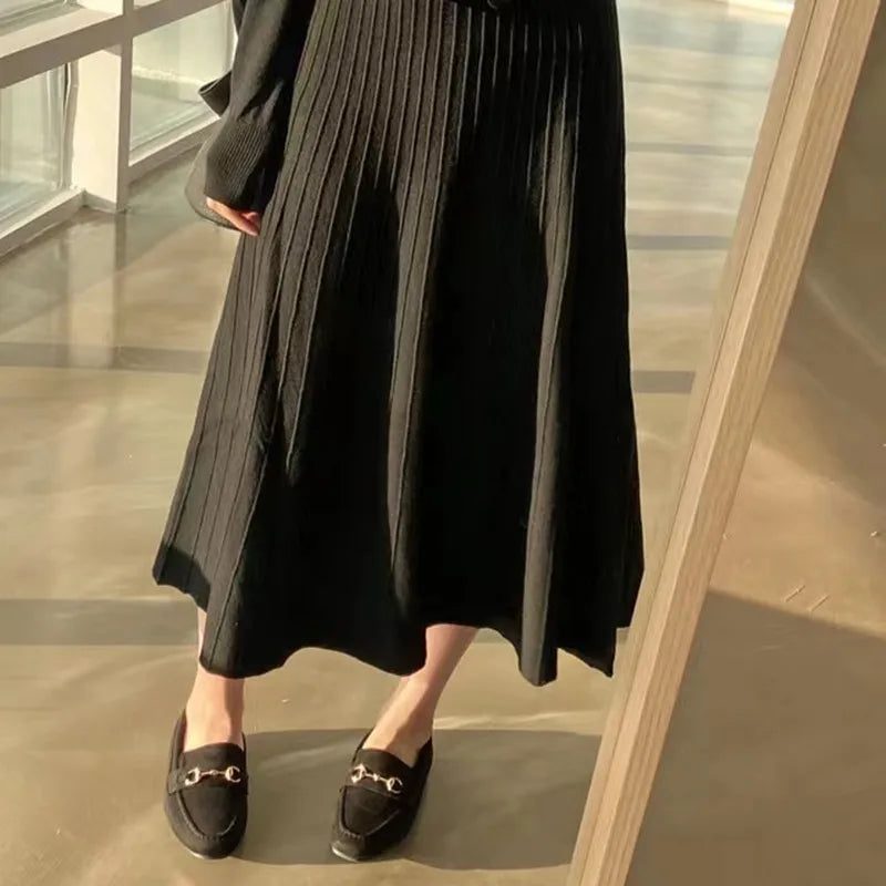 Autumn Winter New Slim Fit Strap Dress – Casual Versatile Long Sleeve Maxi Skirt | Elegant Polyester Fiber Outerwear Dress
