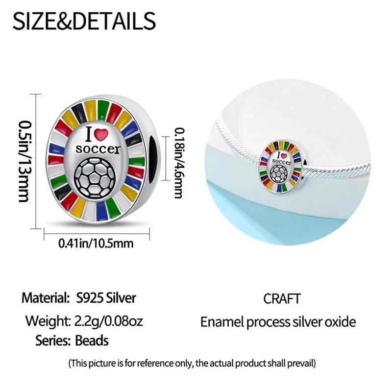 925 Sterling Silver Soccer Trophy Jersey Charm Beads – Fits 3mm Bracelets DIY Jewelry