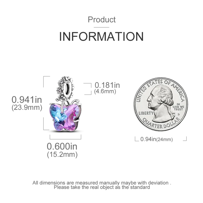 2025 Hot Sale 925 Sterling Silver Pink Butterfly Luminous Firefly Charm | Dangle Bead Fit Bracelet Necklace DIY Jewelry