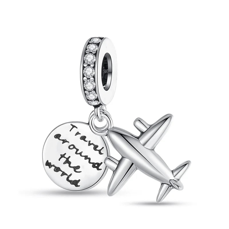 925 Sterling Silver Travel & Luggage Attractions Zircon Charm Beads | Fit Pandora Bracelet