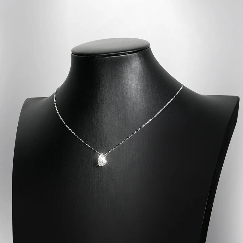 EWYA Solitaire Pear Cut Moissanite Diamond Pendant Necklace 1-5CT D Color 925 Silver 18K Rose Gold Chain for Women