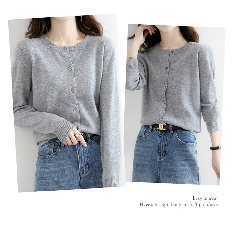 Off-Season Knitted Open Cardigan – Women’s Loose Round Neck Outerwear | Large Size Sweater for Spring & Autumn