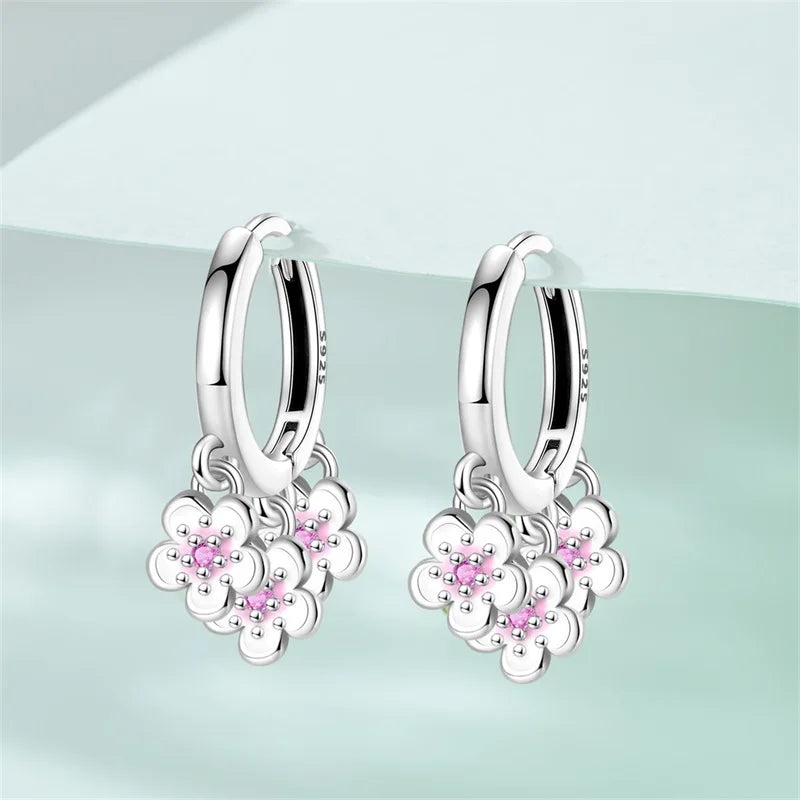 Original 925 Sterling Silver Fruit Series Earrings | Cherry & Strawberry Zircon Hoop Studs for Women Girls Party Jewelry