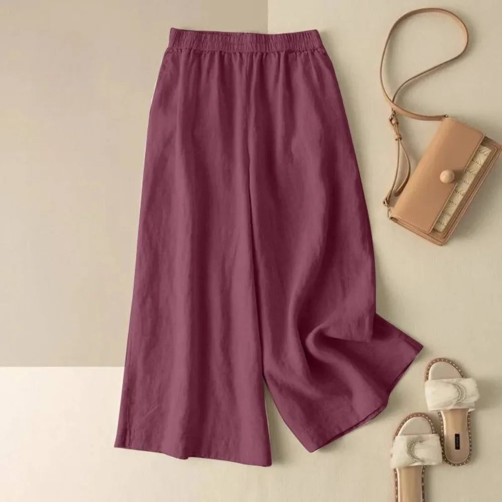 Casual Cotton Linen Pants for Women | Vintage Wide Leg Joggers | Summer Fashion Capri Sweatpants